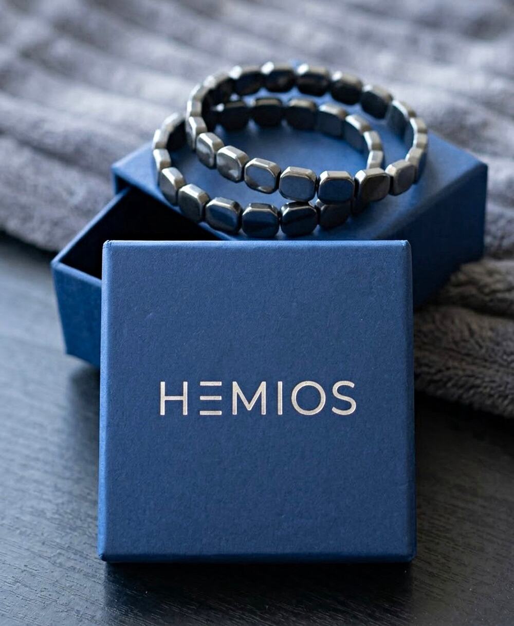 Title: HEMIOS Hematite Magnetic Wellness Bracelets (Set of 2) NIB